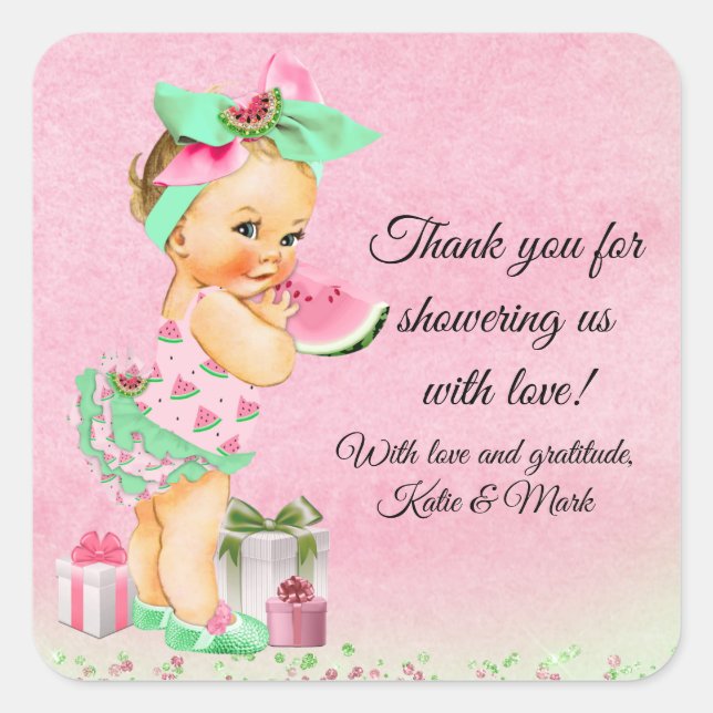 Pegatinas para Baby Shower de Niña Sandía (Anverso)