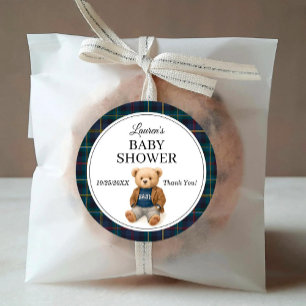 Pegatinas para Baby Shower de Oso de Felpa a Cuadr