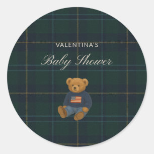 Pegatinas para Baby Shower de Oso Teddy a Cuadros 