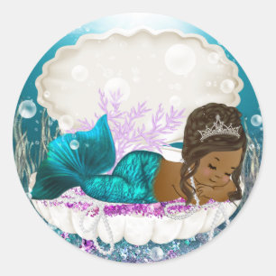 Pegatinas para Baby Shower de Sirena Afroamericana