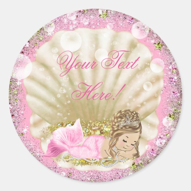 Pegatinas para Baby Shower de Sirena Rosa (Anverso)