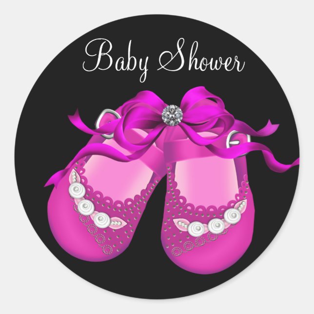 Pegatinas para Baby Shower de Zapatos de Bebé Rosa (Anverso)