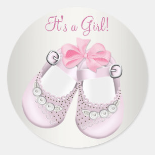 Pegatinas para baby shower de zapatos de bebé rosa