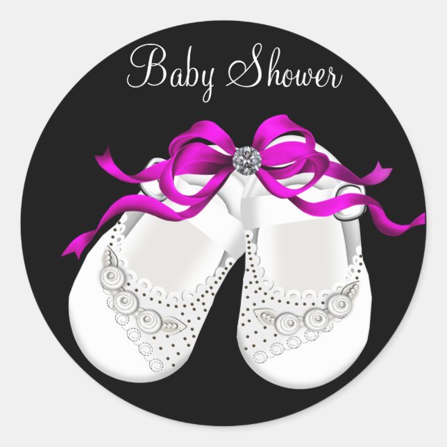 Pegatinas para Baby Shower de Zapatos de Bebé Rosa (Anverso)