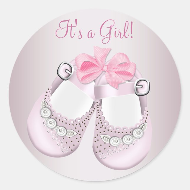 Pegatinas para baby shower de zapatos de bebé rosa (Anverso)