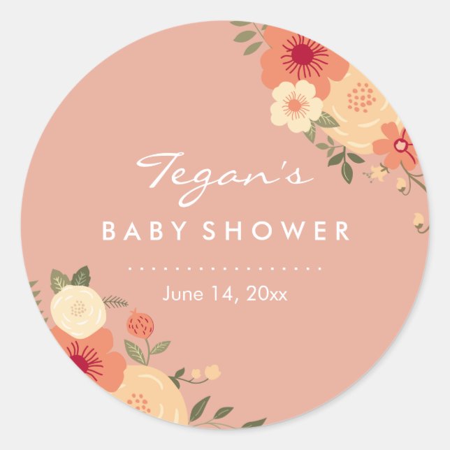 Pegatinas para Baby Shower Floral de Melocotón Mod (Anverso)