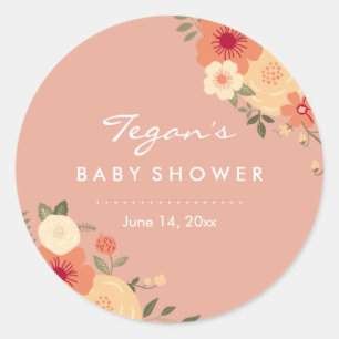 Pegatinas para Baby Shower Floral de Melocotón Mod