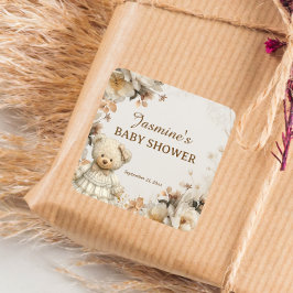 Pegatinas para Baby Shower Floral de Osito Teddy R