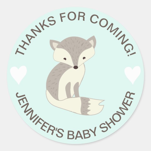 Pegatinas para baby shower Mint Heart Fox Baby (Anverso)