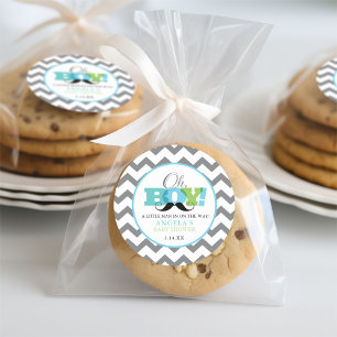Pegatinas para Baby Shower Mostacho Chevron Oh Boy