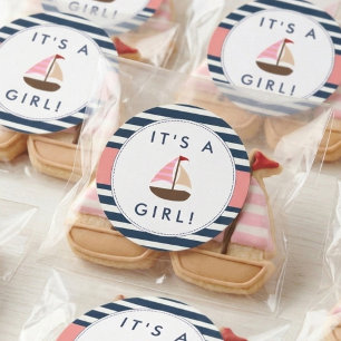 Pegatinas para Baby Shower Náutico - ¡Es una niña!