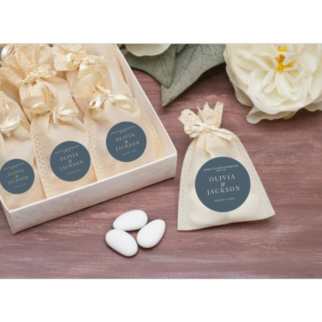 Pegatinas Para Boda Candy Cookies Bag Azul Oscuro (Modern wedding couple cookies sticker)