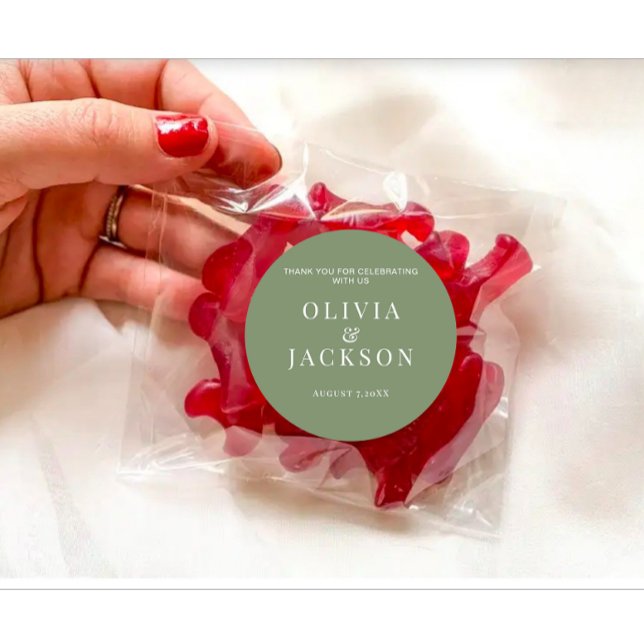 Pegatinas Para Boda Candy Cookies Bag Verde Oscuro (Modern personalized wedding couple name date dark green sticker)