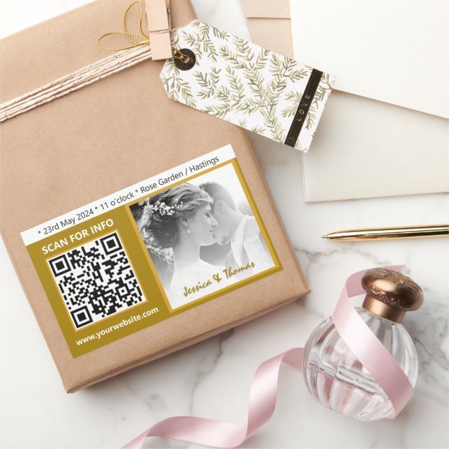 Pegatinas para boda modernas, código QR, foto, dor (Regalar)