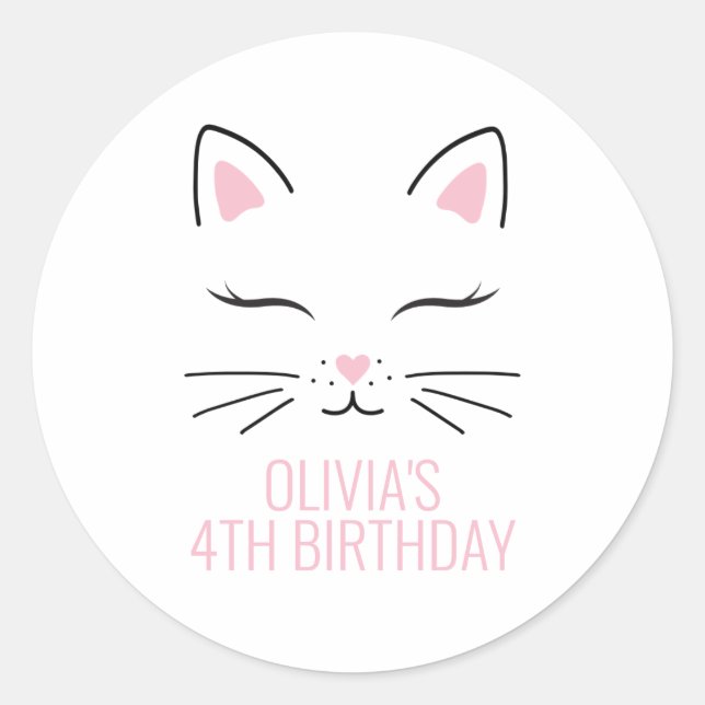 Pegatinas para fiesta de cumpleaños de gatito cara (Anverso)