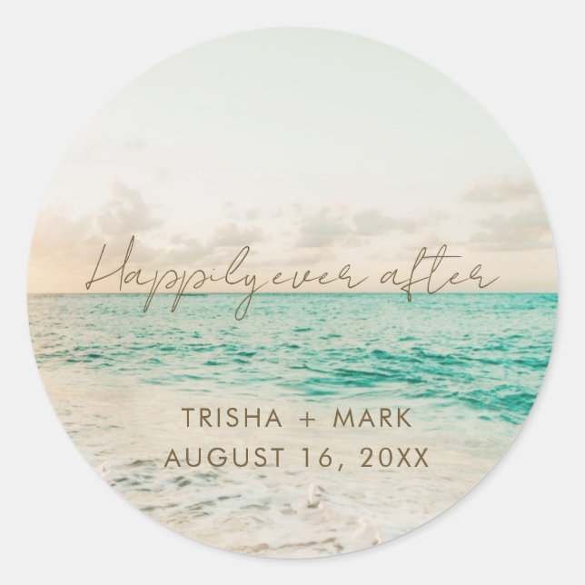 Pegatinas para Recuerdos de Boda en la Playa (Anverso)