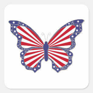 Pegatinas Patrióticos De Mariposa Blanca Y Azul
