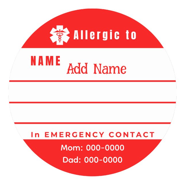 Pegatinas personalizadas de alerta de alergia de e (Custom Emergency Allergy Alert Stickers)
