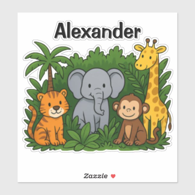 Pegatinas personalizadas de animales de la selva – (Hoja)