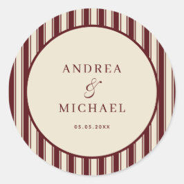 Pegatinas personalizadas de boda retro con rayas d
