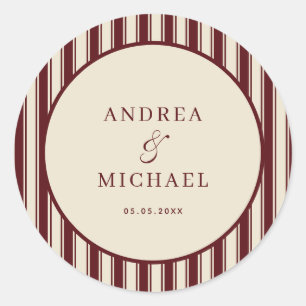 Pegatinas personalizadas de boda retro con rayas d
