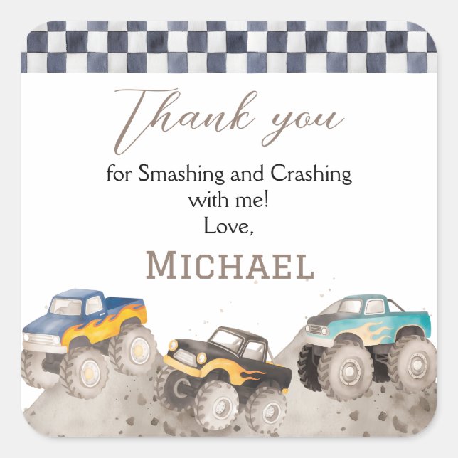 Pegatinas personalizadas de cumpleaños de camión m (Anverso)