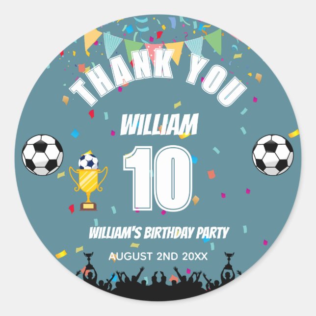 Pegatinas personalizadas de cumpleaños de fútbol p (Anverso)