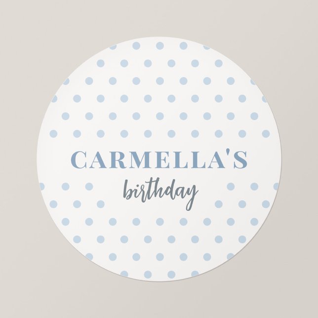 Pegatinas personalizadas de cumpleaños de lunares  (Blue Polka Dot - Birthday Party Sticker)