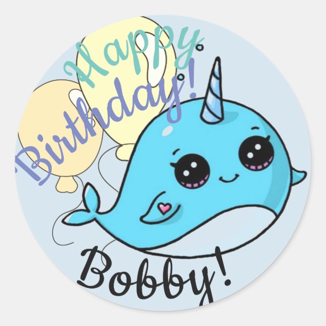 Pegatinas personalizadas de cumpleaños de narval (Anverso)