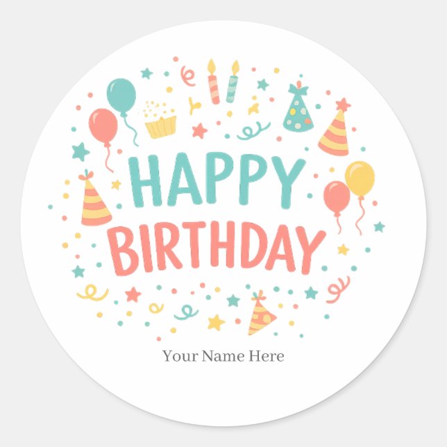 Pegatinas personalizadas de cumpleaños para fiesta (Anverso)