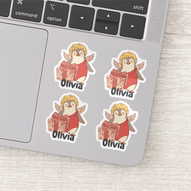 Pegatinas personalizadas de Cupido pingüino lindo  (Detalle)
