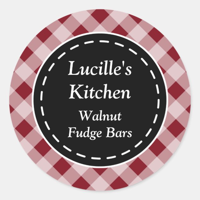 Pegatinas personalizadas de gingham rojo oscuro (Anverso)