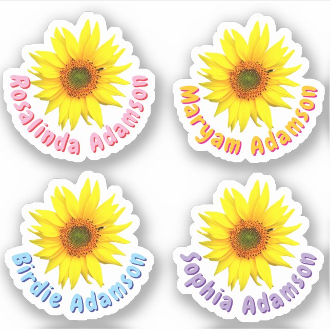 Pegatinas personalizadas de girasoles con nombre ( (Anverso)