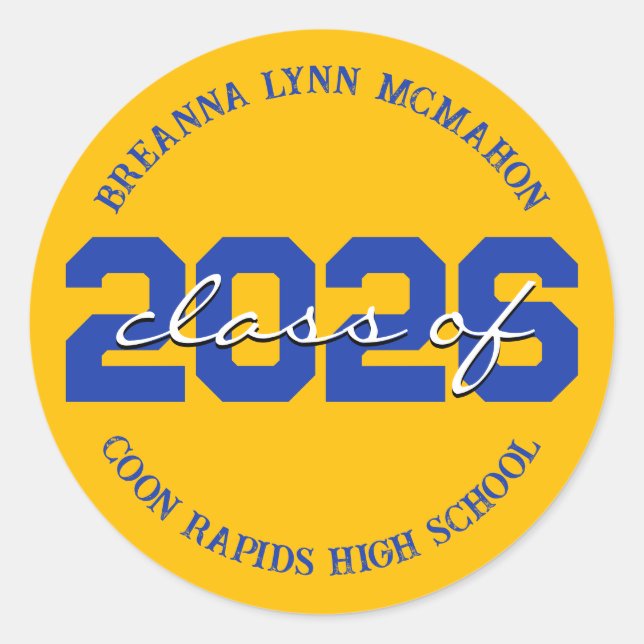 Pegatinas personalizadas de graduación doradas y a (Anverso)