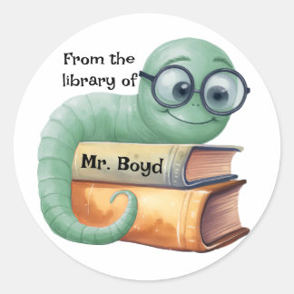 Pegatinas personalizadas de gusano de libro – Aula