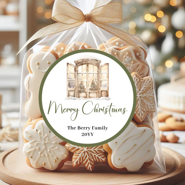 Pegatinas personalizadas de Navidad con nombre en  (Cozy Earth Tone Christmas Custom Name Stickers)