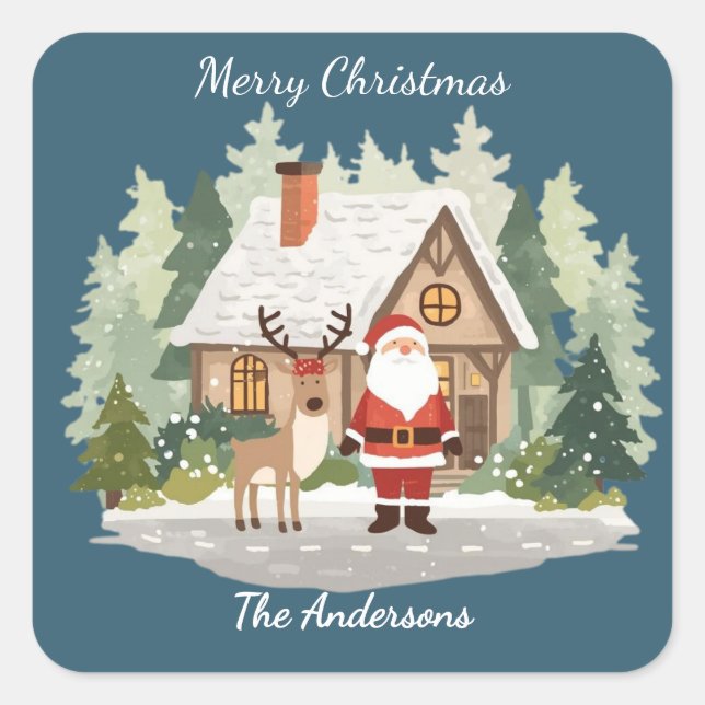 Pegatinas personalizadas de Navidad Santa y Reno (Anverso)