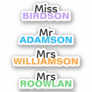 Pegatinas personalizadas de nombre de maestro con 