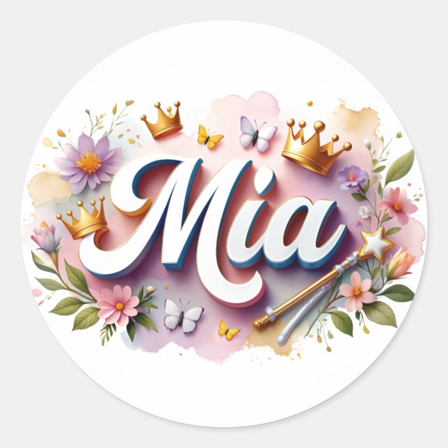 Pegatinas personalizadas de nombre floral de princ (Anverso)