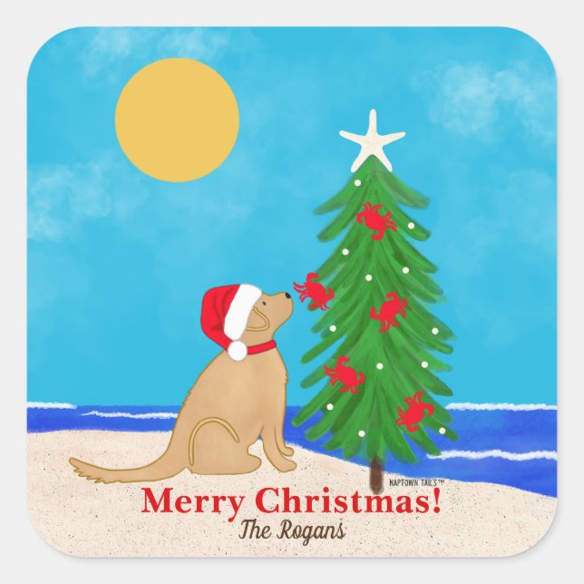 Pegatinas personalizadas de perro dorado de Navida (Anverso)