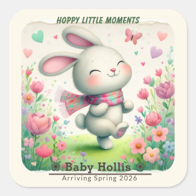 Pegatinas personalizadas para baby shower de conej (Anverso)