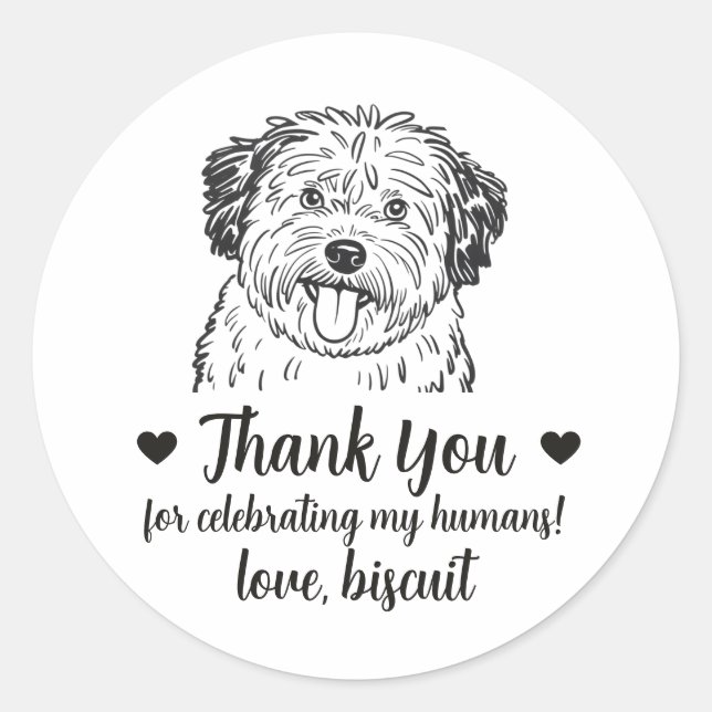 Pegatinas personalizadas para bodas con perro Puli (Anverso)
