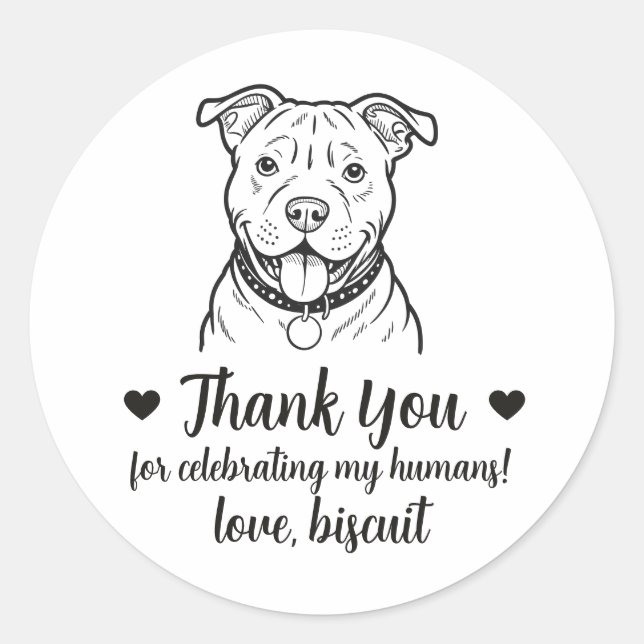 Pegatinas personalizadas para bodas de perro Pitbu (Anverso)
