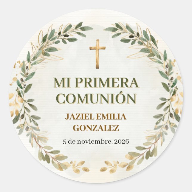 Pegatinas Personalizadas para Mi Primera Comunión (Anverso)