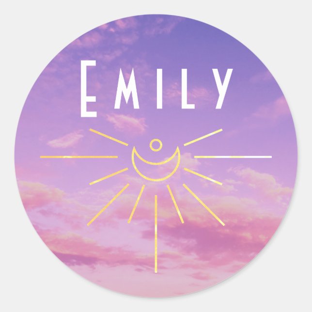 Pegatinas personalizadas redondas Emily Nombre Sol (Anverso)
