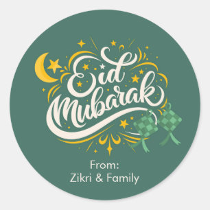Pegatinas personalizadas verdes Eid Mubarak Ketupa