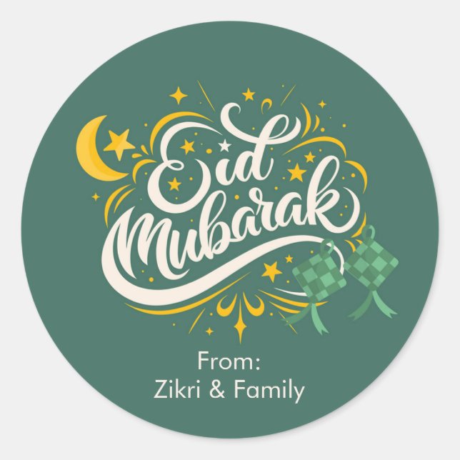 Pegatinas personalizadas verdes Eid Mubarak Ketupa (Anverso)