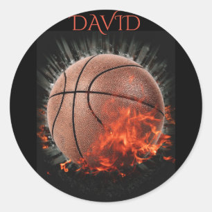 Pegatinas personalizados con fuego de baloncesto.