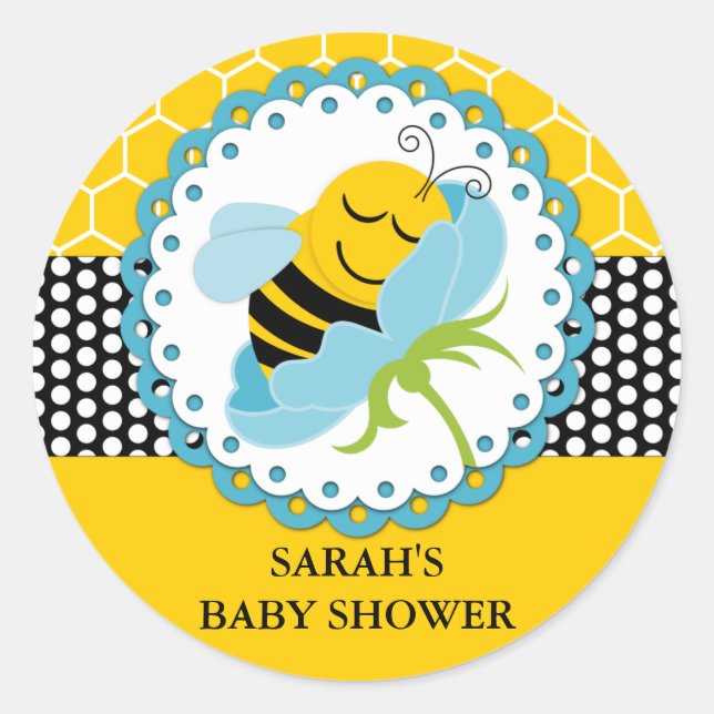 Pegatinas personalizados de Boy Bee Baby Shower (Anverso)