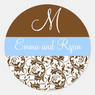 Pegatinas personalizados de Damask Blue y Brown